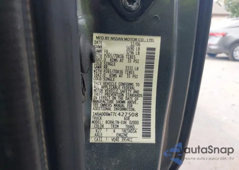 2007 Nissan Frontier Se z USA, uszkodzony, nr VIN 1N6AD06W77C427508